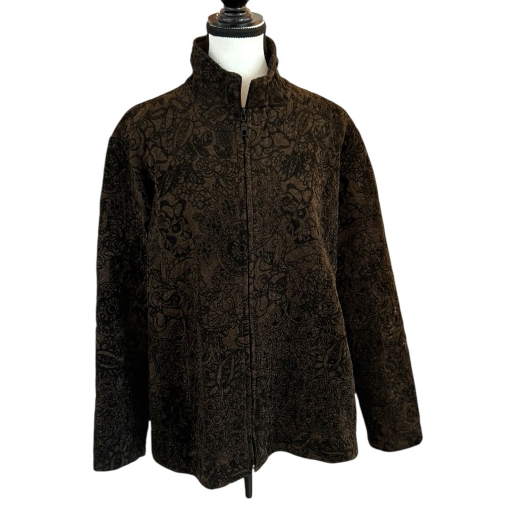 Chico's Travelers Collection quilted mock neck full zip floral pattern jacket